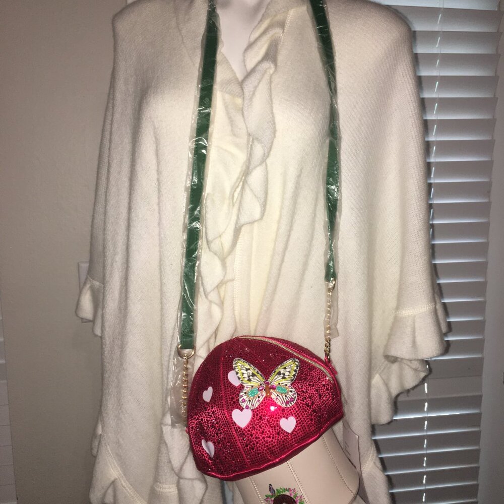 Betsey Johnson Mushroom Butterfly Crossbody Purse - So Unique  New - Picture 5 of 6
